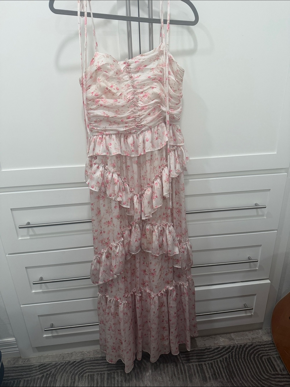 ANTONIO MELANI Pink Floral Ruffle Maxi Dress